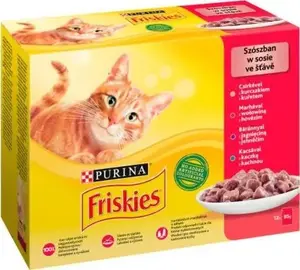 Mitrā kaķu barība maisiņos Nestle Friskies 12×85 g liellopa gaļa mērcē
