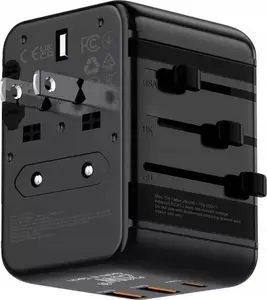 Travel Plug Adapter Verk SB9452 — US/UK/EU sockets with 2x USB-A and 1x USB-C 20W