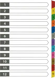Cardboard Divider Sheets D.Rect A4 laminated index 1–12 for folder organization