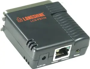 Printera servers Longshine LCS-PS110-A — Ethernet LAN, 2 MB RAM, 1 MB Flash, melns