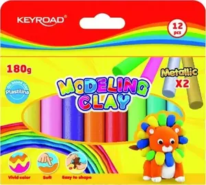 Modeling Clay Keyroad Plastelina KR972233, round bars 12×15 g, assorted colors, boxed