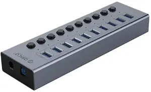 USB hub ORICO Hub BT2U3-10AB with 10x USB-A ports and individual switches, gray
