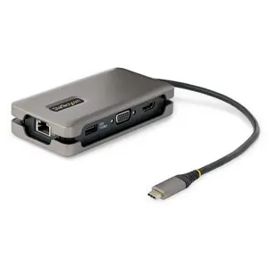USB-C vairas ligzdu adapters StarTech S55175650 — HDMI 4K60 un VGA, 3-portu USB koncentrators, 100W Power Delivery, GbE, 30 cm kabelis