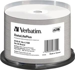 VERBATIM DVD-R 4.7 GB 16x — 50-pack (VERDVD44976) optical recordable discs