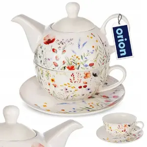 Porcelain tea set Lumarko MAKI 3-piece — teapot with matching cup and saucer
