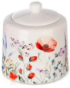 Porcelain sugar bowl Lumarko Ori_155405 320 ml white decorative poppy motif