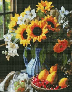 Wall mosaic panel Ideyka 40×50 cm — diamond painting still life with sunflowers, 1 piece