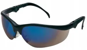 Protective safety glasses MCR Safety Klondike Plus with blue mirrored lenses and black frame
