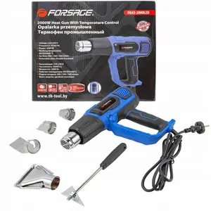 Heat Gun Forcekraft F-HG65-2000LED — 2000W, 230V, 50/60Hz, Temperatures 60/350/600°C, Airflow 50/300/500 L/min, Includes Nozzles