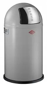 Trash bin Wesco Pushboy 50 L, cool grey — pedalless push-open lid, steel body