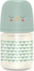 Baby feeding bottle Suavinex glass 120 ml with physiological teat SX Pro slow flow – Mint Owl