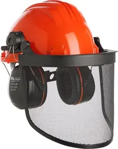Safety Helmet with Net and Ear Muffles Climax 437 — Protective Headgear with Face Net and Hearing Protection