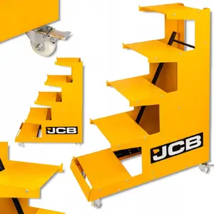 Выставочный мобильный стеллаж JCB 1350×1000×400 мм, 5 полок, грузоподъёмность до 300 кг