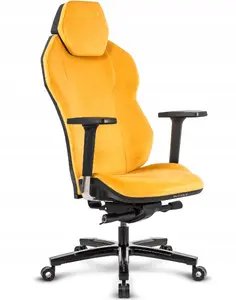 Spēļu krēsls Quersus ICOS.1.2 Yellow Canary — ergonomisks sacīkšu stila sēdeklis, regulējami roku balsti, augsts atzveltnes