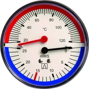 Afriso termohydrometer TH 80, fi80 mm, pressure 0–40 mH2O, temperature 20–120°C, connection G1/4, axial, accuracy class 2.5A