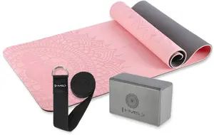 Yoga set HMS YM10 TPE mat (light pink) with gray block KJ02 and strap SJ02