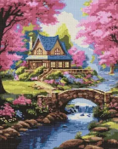 Diamond mosaic kit Norimpex 'Dom w kwiatach' 40x50 cm – diamond painting canvas set