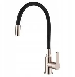Кухонный смеситель INVENA Ksanti Inox BZ-37-I43 нержавеющая сталь/чёрный, однорычажный