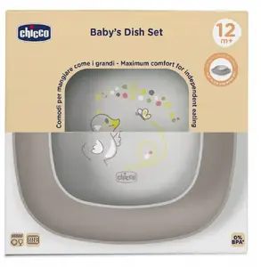 Bērnu ēdiena trauku komplekts CHICCO 1600235 — 2 gab., pelēks, 12 mēn.+
