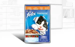 Mitrs kaķu barības maisiņš Felix Fantastic 100 g — Pieaugušiem, Vistas un Tomāta