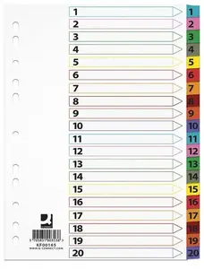 Cardboard Mylar Dividers A4 1–20, Q-Connect KF00165