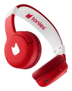 Austiņas Tonies 10003269 bezvadu Bluetooth ar USB‑C, galvas stīpas, kabelis 1 m, 120 g, sarkani‑balts