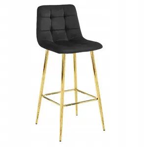 Bar stool LEOBERT ARCETO — velvet black seat, gold legs, set of 3
