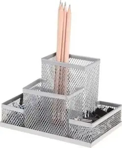 Silver desk organizer NET Przybornik srebrny – compact tabletop storage for pens and small office supplies