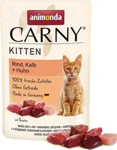 Mitrā kaķu barība animonda CARNY KITTEN — 85 g maisiņš, liellopa, teļa un vistas gaļa