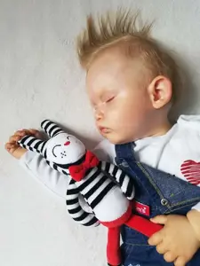 Mīksta kontrastējoša mierinātāja rotaļlieta MomsCare Hycuś — zīdaiņu sensoro plīša rotaļlieta