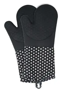 Oven gloves Wenko Silicone mitt set, cotton and silicone, black, 185×375 mm, pair