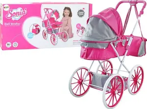 Rotaļu rati LEANToys ar metāla rāmi, lieliem riteņiem, somu, rozā