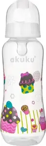 Bērnu barošanas pudele akuku A0005 250 ml apaļa ar dekoratīvu knupīti