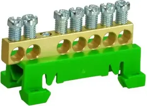 Клеммник Simet 870S/7 защитный PE, 7‑полюсный на TS35, 7×16 мм², зелёный