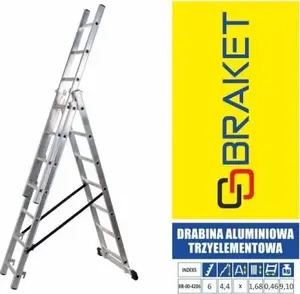 Alumīnija 3-sekciju kāpnes Braket DRABINA 345 cm — 3×6 pakāpieni, modelis BR-00-4206