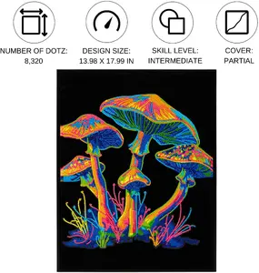 Diamond Dotz Adults Flocked Neon Mushrooms — набор алмазной вышивки с флокированной канвой и неоновыми кристаллами
