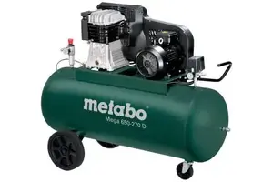 Air compressor Metabo MEGA 650-270 D — 4000 W motor, 520 l/min intake, 11 bar max pressure, 3-wheel, AC 380–415 V
