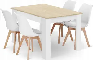 Ēdamistabas komplekts LEOBERT taisnstūra galds 120x80 cm ozols Sonoma + 4 MARK baltas krēsli