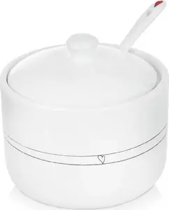 Ceramic sugar bowl with spoon and lid ORION Ori_155401 white, heart pattern