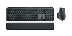 Vadu nesaturošs pilna izmēra tastatūras un peles komplekts Logitech MX Keys S — Bluetooth, šķērveida slēdži, LED apgaismojums, atbalsts plaukstai, grafīts