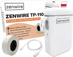 Pārnēsājams termo etiķešu printers zenwire TP-110 ar Bluetooth un USB‑C, mini uzlīmju printers