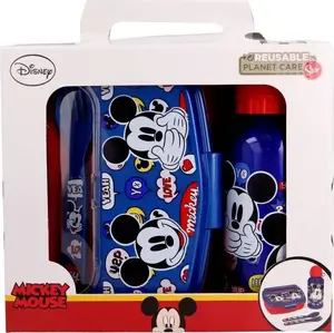 Pusdienu komplekts Mickey Mouse — pusdienu kaste, pudele 400 ml, ēdienu piederumu komplekts