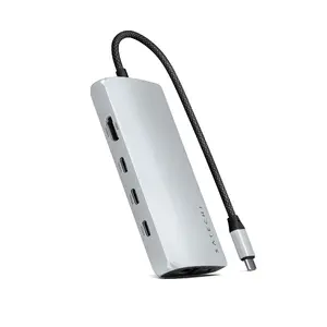 Klēpjdatora dokstacija / portu replikators Satechi ST-P8KES — Vadu USB 3.2 Gen 1 Type-C, Gigabit Ethernet, SD, sudraba