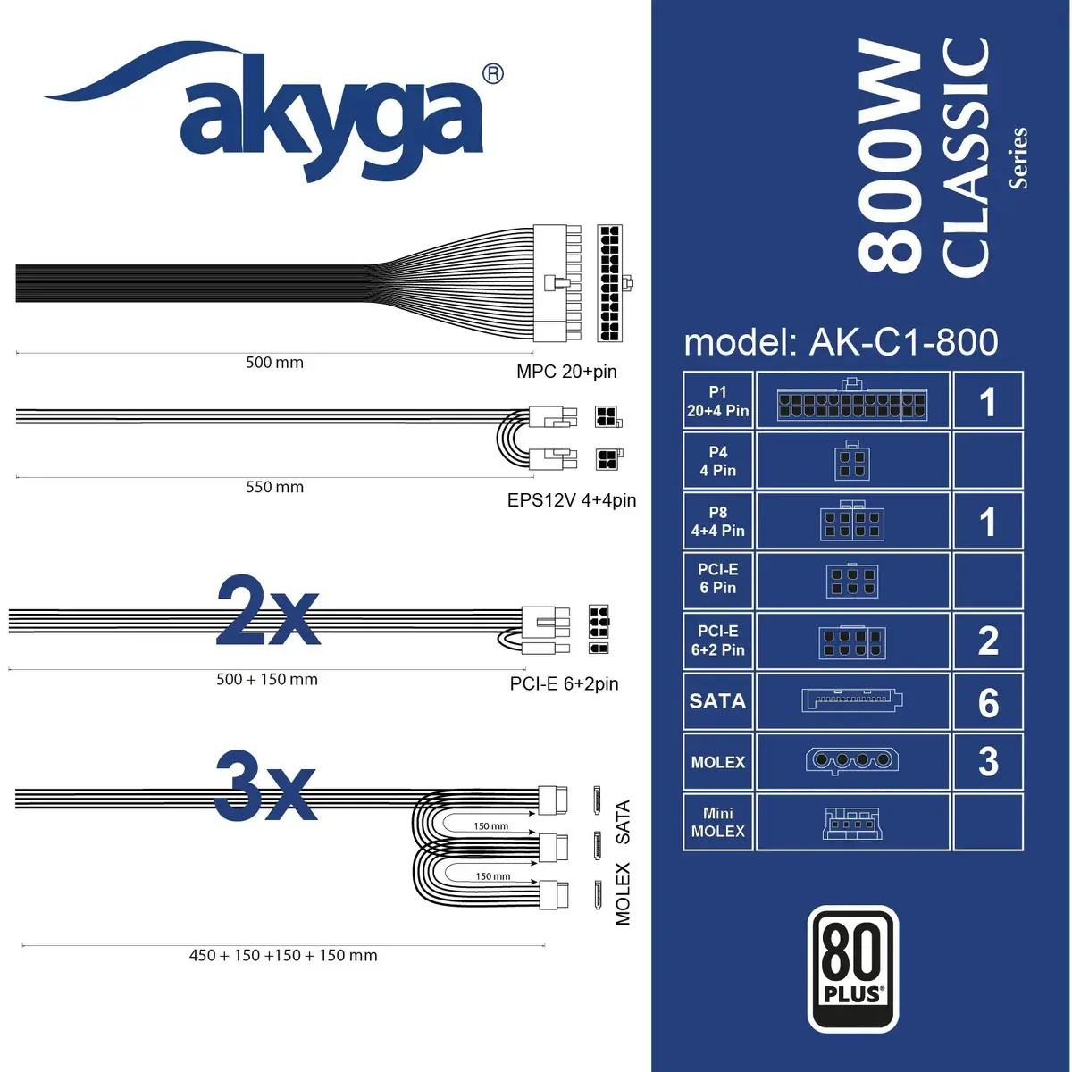 Akyga AK-C1-800 800 Вт ATX блок питания Photo 5
