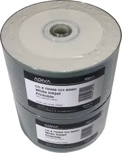 Tukšs CD‑R Adiva 700MB 80min x52 spindelī 50 gab. balts, tintes drukai