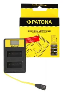 Зарядное устройство PATONA 141655 для аккумуляторов фотоаппарата, питание USB, ЖК-дисплей, 8.4 В 0.6 А, micro‑USB, черно‑жёлтое