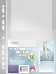 D.Rect document sleeve A4 with flap, expanded, 10 pcs — clear protective pockets