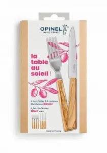 Opinel cutlery set 4 knives and 4 forks Olive 003209 — stainless steel, wooden handles