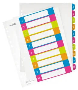 Numeric tab index LEITZ 1–10, Printable polypropylene (PP), A4+ 245×305 mm, multicolour