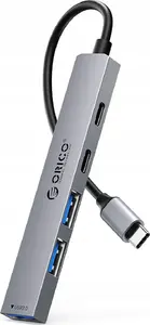 USB-хаб ORICO 5-портовый, вход USB-A/USB-C, выходы: 2×USB-A 2.0, 1×USB-A 3.0, 1×USB-C 2.0, 1×USB-C PD65W, кабель 0,17 м, серый